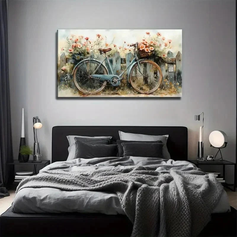 Floral Bicycle Elegant Wall Art Canvas Office Home Room Framed 80x45cm