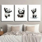3pcs Cartoon Cute Panda Animal Metal Print Ready to Hang Art