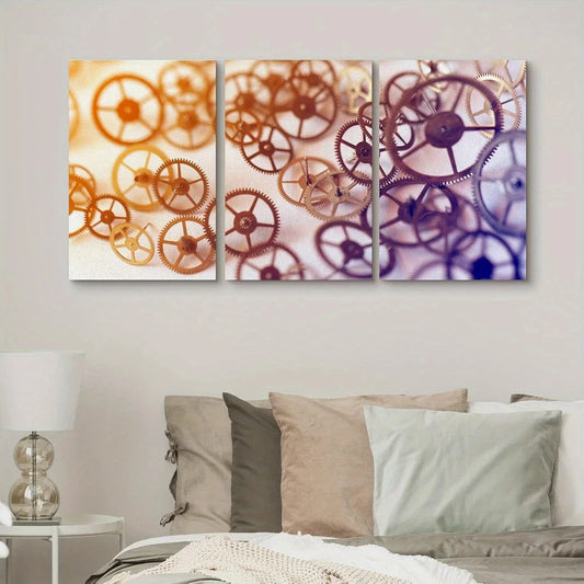 3pcs Purple & Orange Geometric Shapes Metal Print Ready to Hang Art