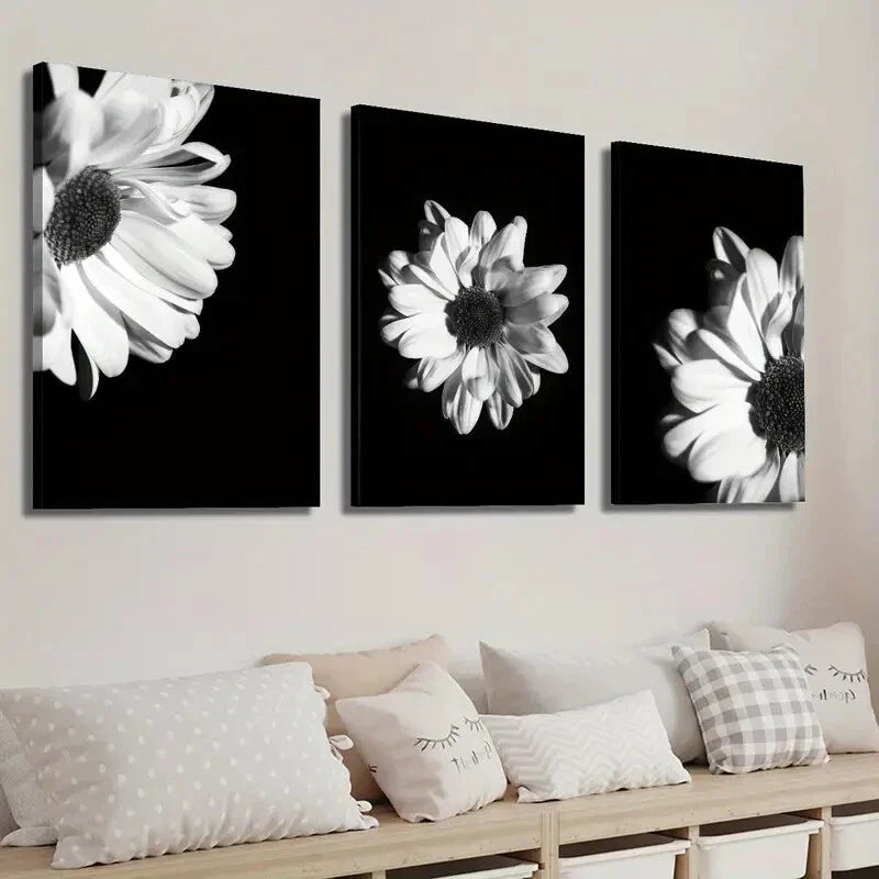 3pcs Elegant Black & White Gerbera Floral Wall Art Set Canvas Framed 40x60cm - High Quality Print 100% Australian Made Wall Canvas Ready to Hang
