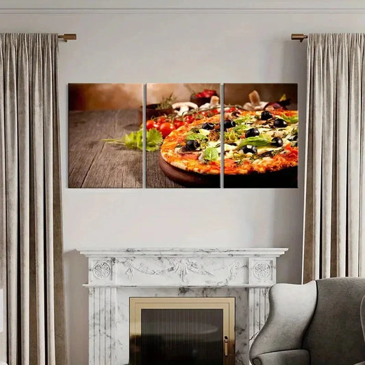 3pcs Food Art, Pizza, Modern Kitchen Metal Print Ready to Hang Art