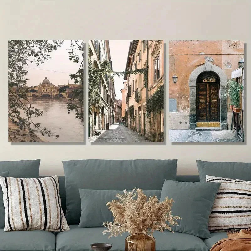3pcs street scene in Italy, small street Metal Print Ready to Hang Art
