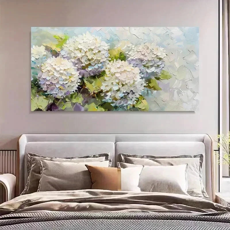 Vibrant Hydrangea Contemporary Wall Art Canvas Office Home Room Framed 80x45cm