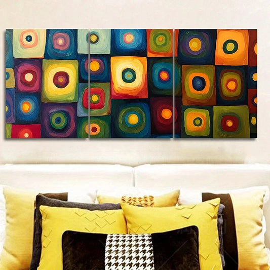 3pcs Abstract Colourful Blocks Yellow Blue Metal Print Ready to Hang Art