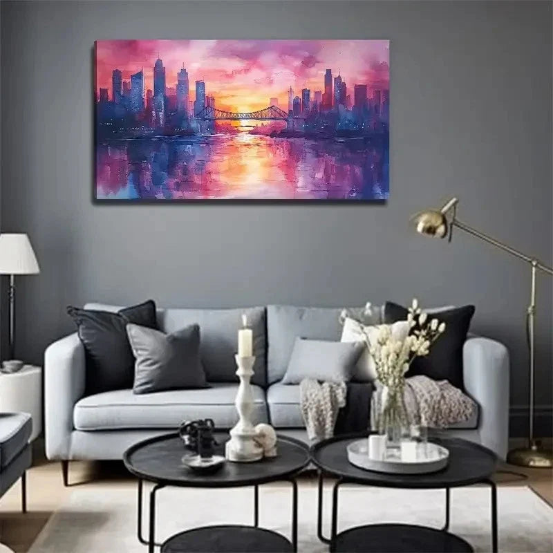 City Silhouette At Sunset Wall Art Canvas Office Home Room Framed 80x45cm