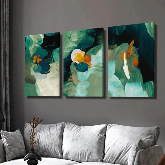 3pcs Abstract Simple Green Ink Painting Wall Art Set Canvas Framed 40x60cm - High Quality Print 100% Australian Made Wall Canvas Ready to Hang