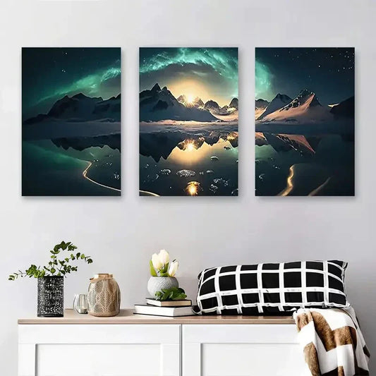3pcs Northern Lights Mountain Landscape Metal Print Ready to Hang Art