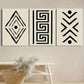 3pcs Ethnic African Luxury Beige Black Lines Metal Print Ready to Hang Art