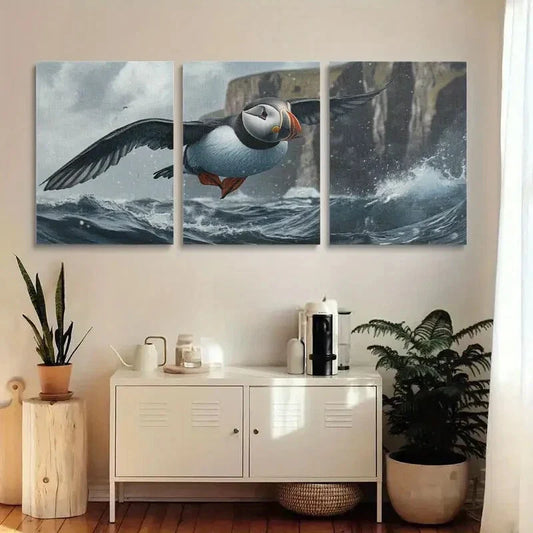 3pcs Vibrant Coastal Bird Painting Ocean Metal Print Ready to Hang Art