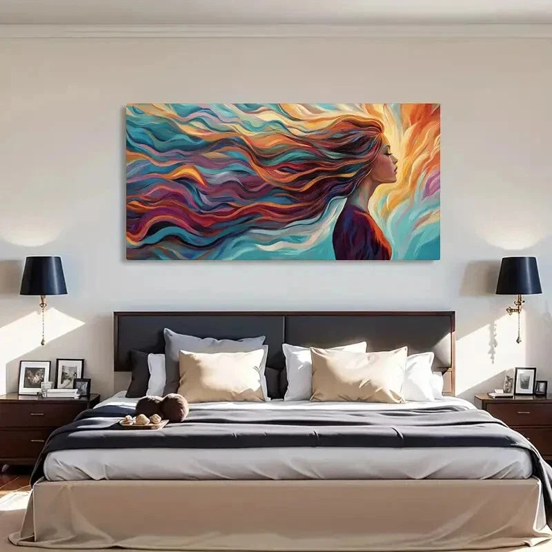Vibrant Abstract Hair Modern Wall Art Canvas Office Home Room Framed 120x60cm