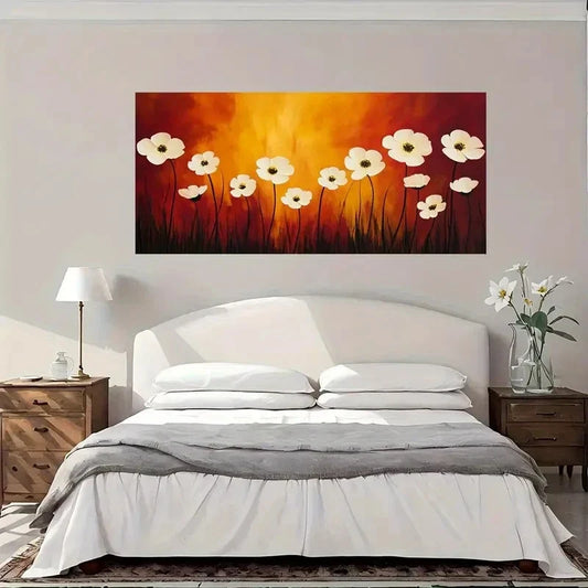 Modern Vintage Abstract Floral Wall Art Canvas Office Home Room Framed 80x45cm