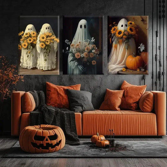 3pcs Classic Halloween Ghost Signs & Plaques Metal Print Ready to Hang Art