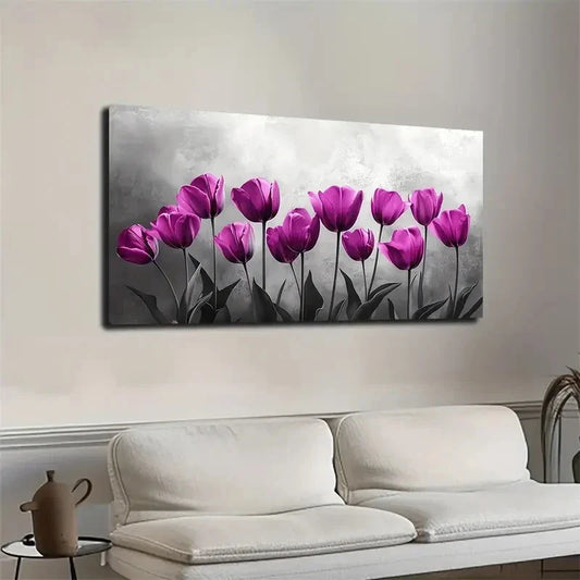 Tulips Design In Pink & White Wall Art canvas office home room framed 120x60cm