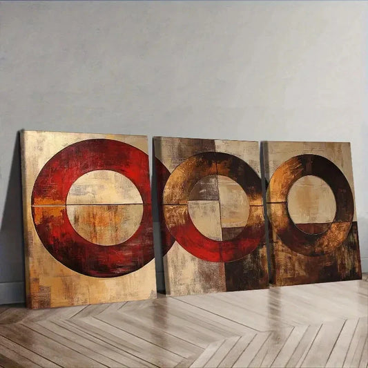 3pcs Featuring Abstract Designs of Circles Wall Art Set Canvas Framed 40x60cm - High Quality Print 100% Australian Made Wall Canvas Ready to Hang