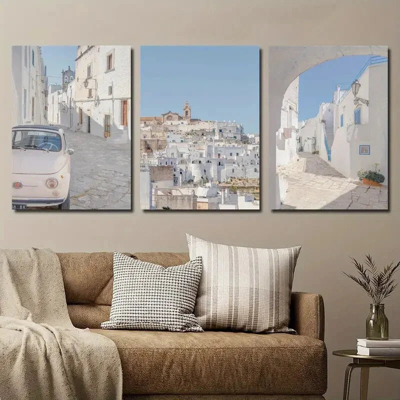 3pcs Puglia Mediterranean Vintage Car Metal Print Ready to Hang Art