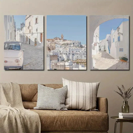 3pcs Puglia Mediterranean Vintage Car Metal Print Ready to Hang Art