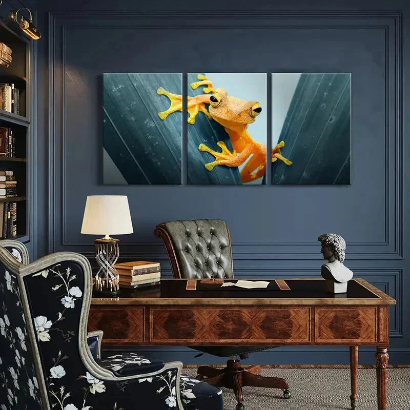 3pcs Yellow Tree Frog Metal Print Ready to Hang Art
