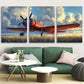 3pcs Classic Red Biplane Flying Metal Print Ready to Hang Art