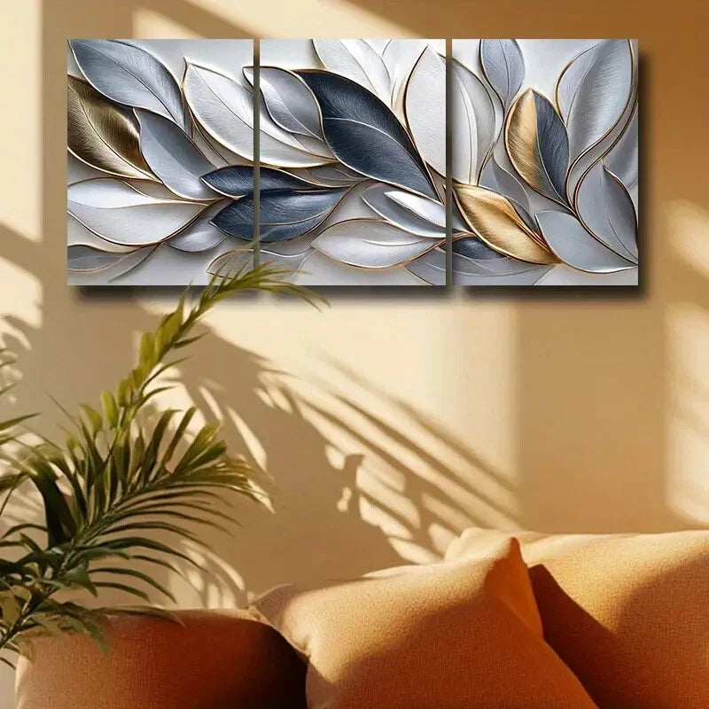 3pcs Golden leaves Design Metal Print Ready to Hang Art