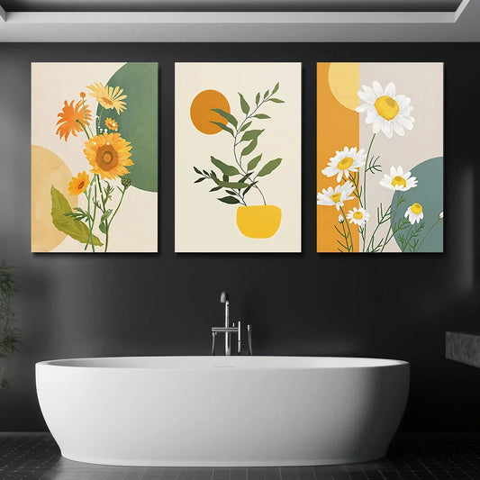 3pcs Sunflower Flower Modern Style Metal Print Ready to Hang Art
