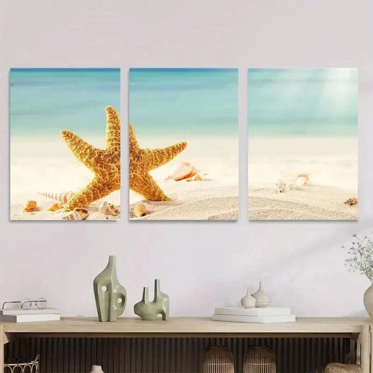 3pcs Beach Starfish Metal Print Ready to Hang Art
