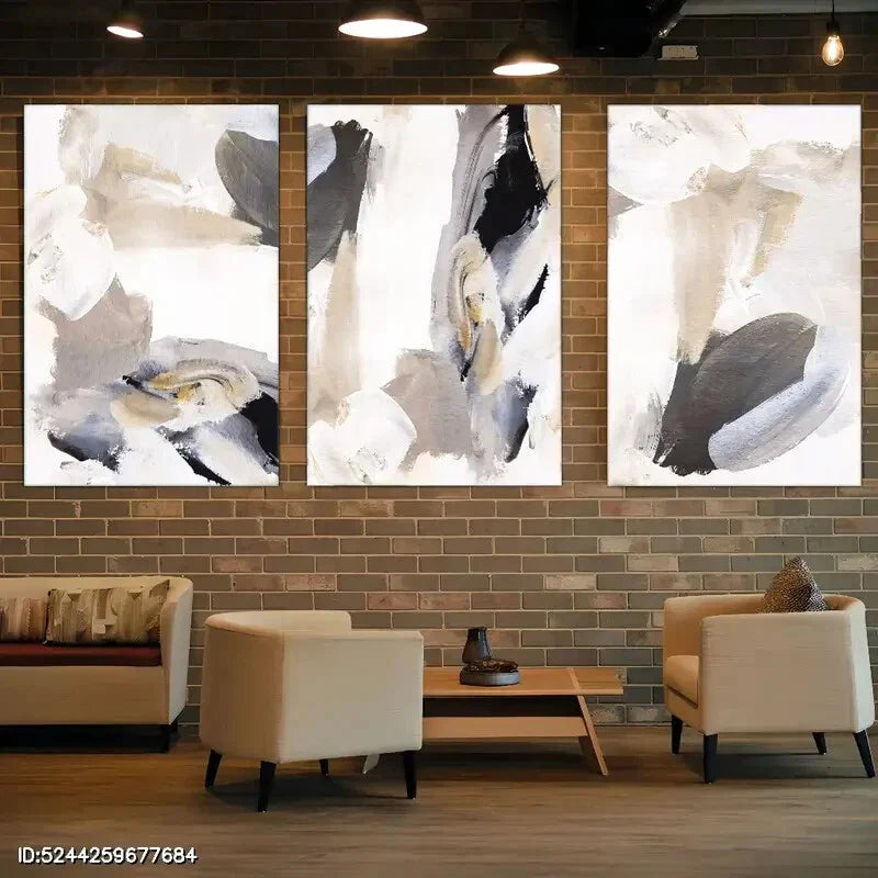 3pcs Featuring Neutral Tones And Abstract Metal Print Ready to Hang Art
