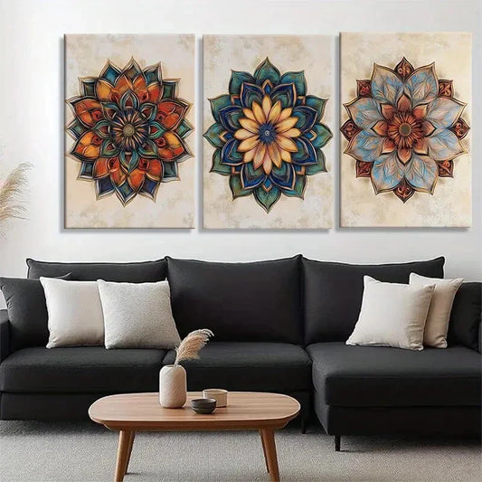 3pcs Intricate Vintage-Inspired Symmetry Perfect Wall Art Set Canvas Framed 40x60cm - High Quality Print 100% Australian Made Wall Canvas Ready to Hang