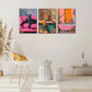 3pcs Black Panther on Pink Sofa Bright Color Metal Print Ready to Hang Art