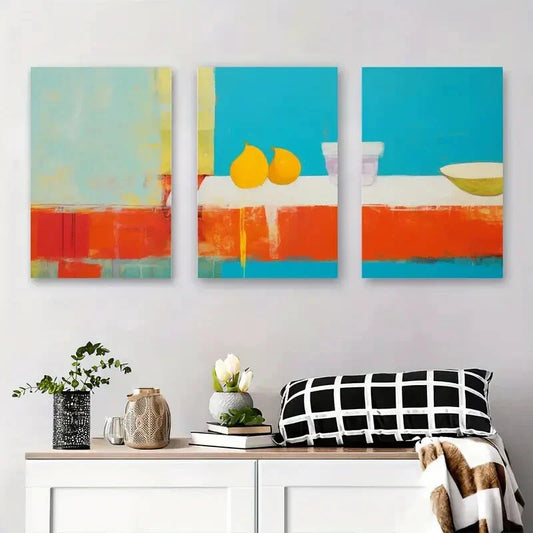 3pcs Vibrant Pears & Citrus Design Abstract Metal Print Ready to Hang Art