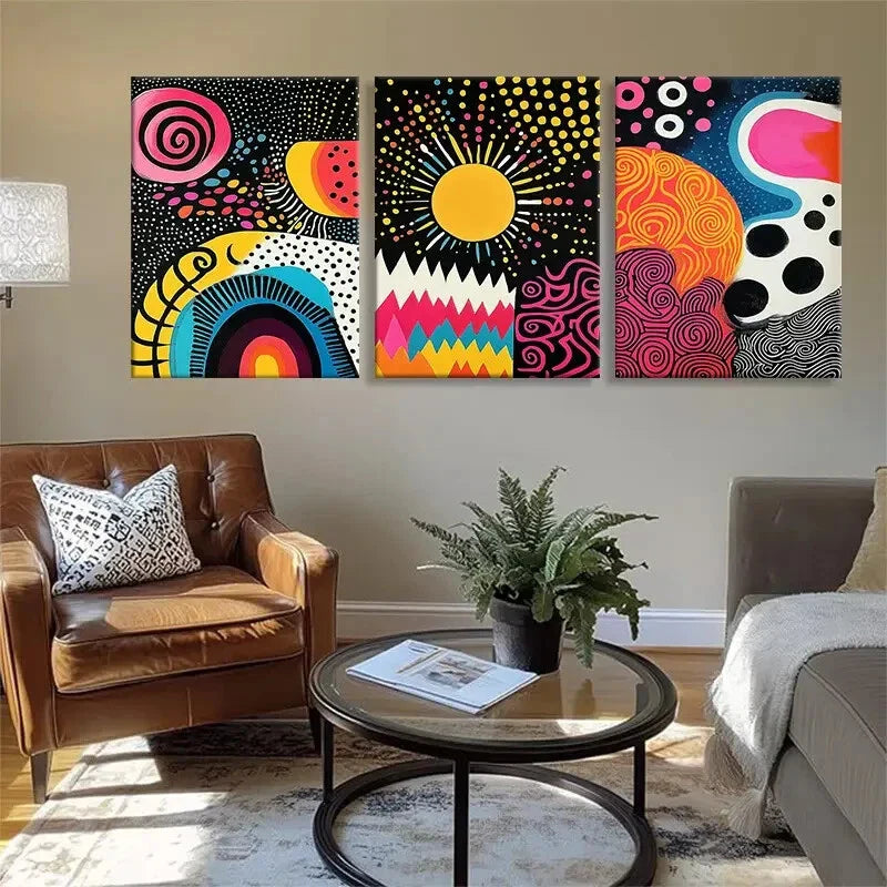 3pcs Abstract Colorful Geometric Pattern Perfect Wall Art Set Canvas Framed 40x60cm - High Quality Print 100% Australian Made Wall Canvas Ready to Hang