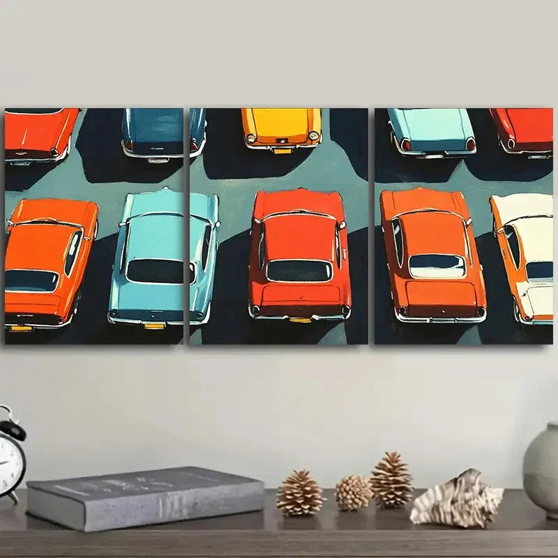 3pcs Automobile market Wall Art Set Canvas Framed 40x60cm - High Quality Print 100% Australian Made Wall Canvas Ready to Hang