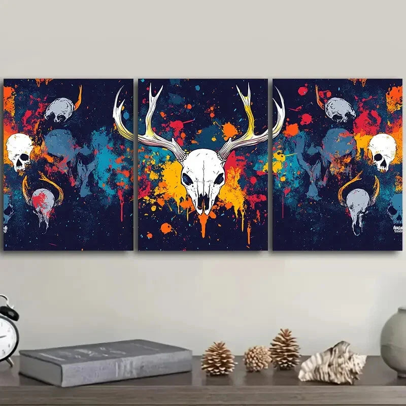 3pcs A pattern of skulls and bison horns  Wall Art Set Canvas Framed 40x60cm - High Quality Print 100% Australian Made Wall Canvas Ready to Hang