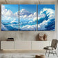 3pcs Sea Waves White Clouds Blue Sky Mountain Metal Print Ready to Hang Art