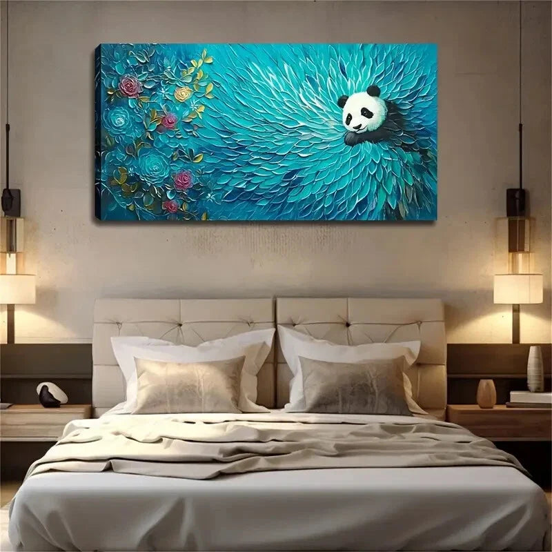 Red Panda Blue Floral Lands Wall Art Canvas Office Home Room Framed 120x60cm