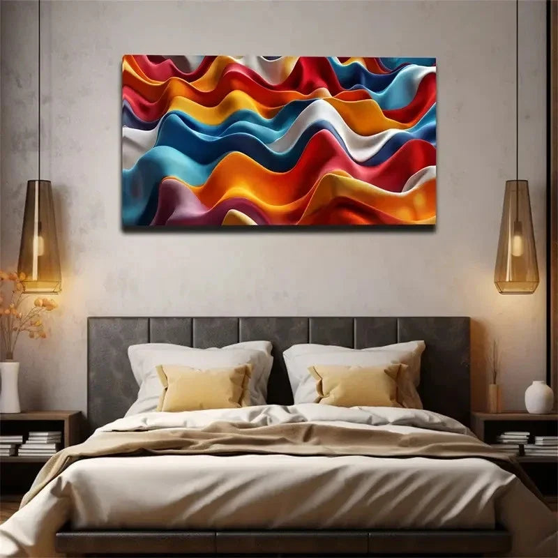 Bohemian Modern Colorful Wavy Wall Art Canvas Office Home Room Framed 80x45cm