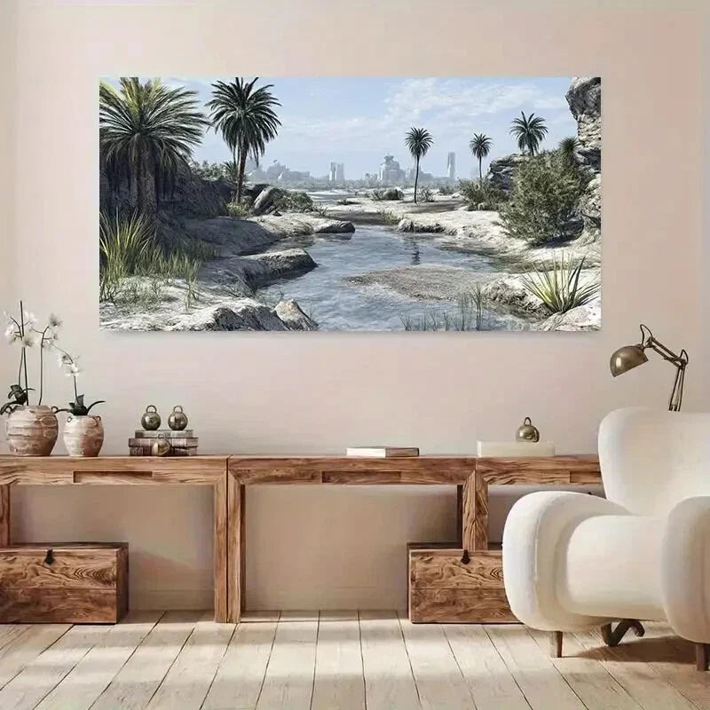 Serene Beach & Palm Trees wall canvas office home room framed 120x60cm