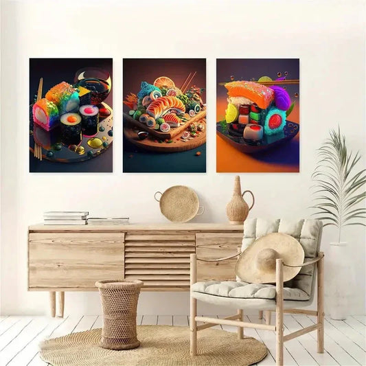 3pcs Tampa Pumpkin Salmon Sushi Metal Print Ready to Hang Art