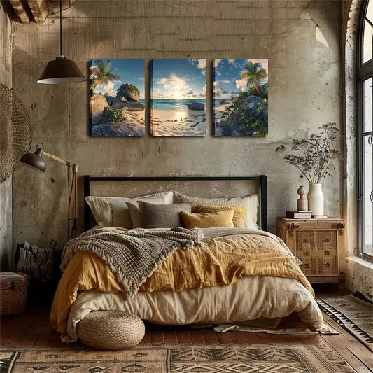 3pcs  Featuring Rocks And Beautiful Beaches   Wall Art Set Canvas Framed 40x60cm - High Quality Print 100% Australian Made Wall Canvas Ready to Hang