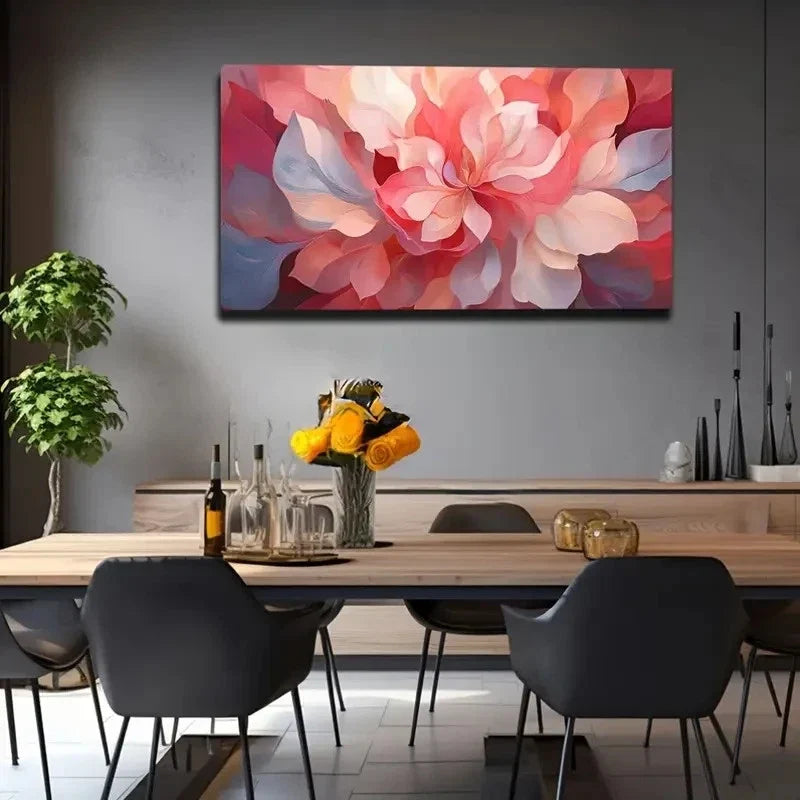 Vibrant Pink Flower Geometric Wall Art Canvas Office Home Room Framed 80x45cm