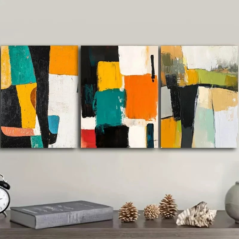3pcs Abstract Design In Black White And Yellow  Wall Art Set Canvas Framed 40x60cm - High Quality Print 100% Australian Made Wall Canvas Ready to Hang