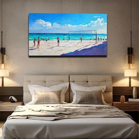 Beach Volleyball Interior Wall Art Canvas Office Home Room Framed 120x60cm