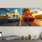 3pcs Red & White Sports Cars Racing Metal Print Ready to Hang Art