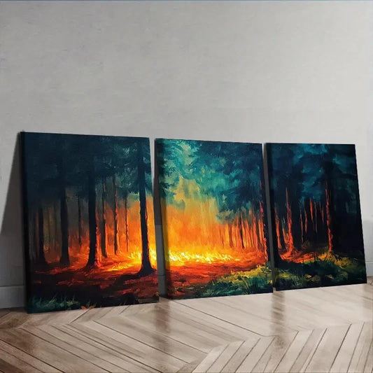 3pcs Vibrant Forest Fire Scenes Wall Art Set Canvas Framed 40x60cm - High Quality Print 100% Australian Made Wall Canvas Ready to Hang