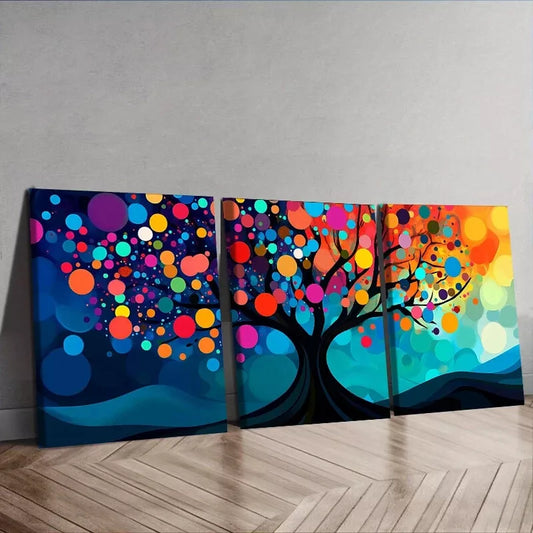 3pcs   Vibrant Tree with Circles & Dots Design Wall Art Set Canvas Framed 40x60cm - High Quality Print 100% Australian Made Wall Canvas Ready to Hang