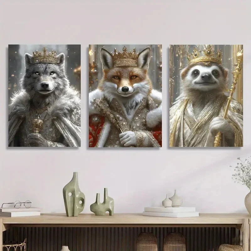 3pcs wolf king, fox king and sloth, king Metal Print Ready to Hang Art