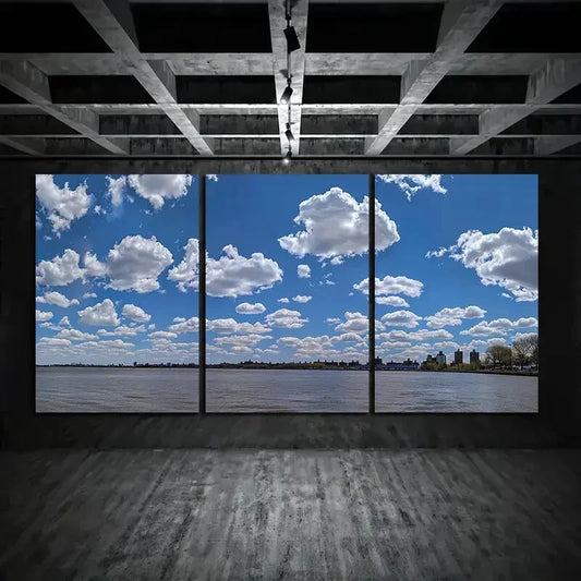 3pcs Sky Beach Blue Water White Clouds Metal Print Ready to Hang Art