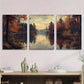 3pcs Vintage River Forest Autumn Trees Metal Print Ready to Hang Art