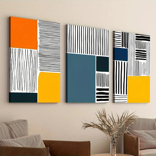 3pcs Abstract Modern Style Elegant Black Blocks Wall Art Set Canvas Framed 40x60cm - High Quality Print 100% Australian Made Wall Canvas Ready to Hang
