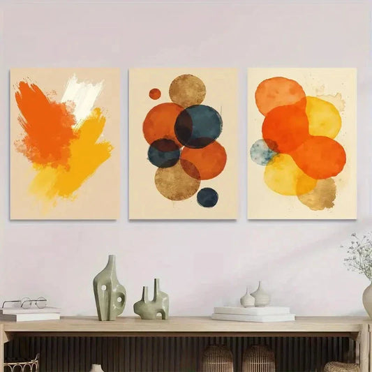 3pcs Vibrant Colorful Golden Accents Modern Metal Print Ready to Hang Art