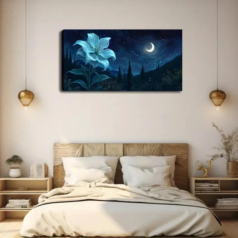 Blue and White Floral Modern Wall Art Canvas Office Home Room Framed 120x60cm